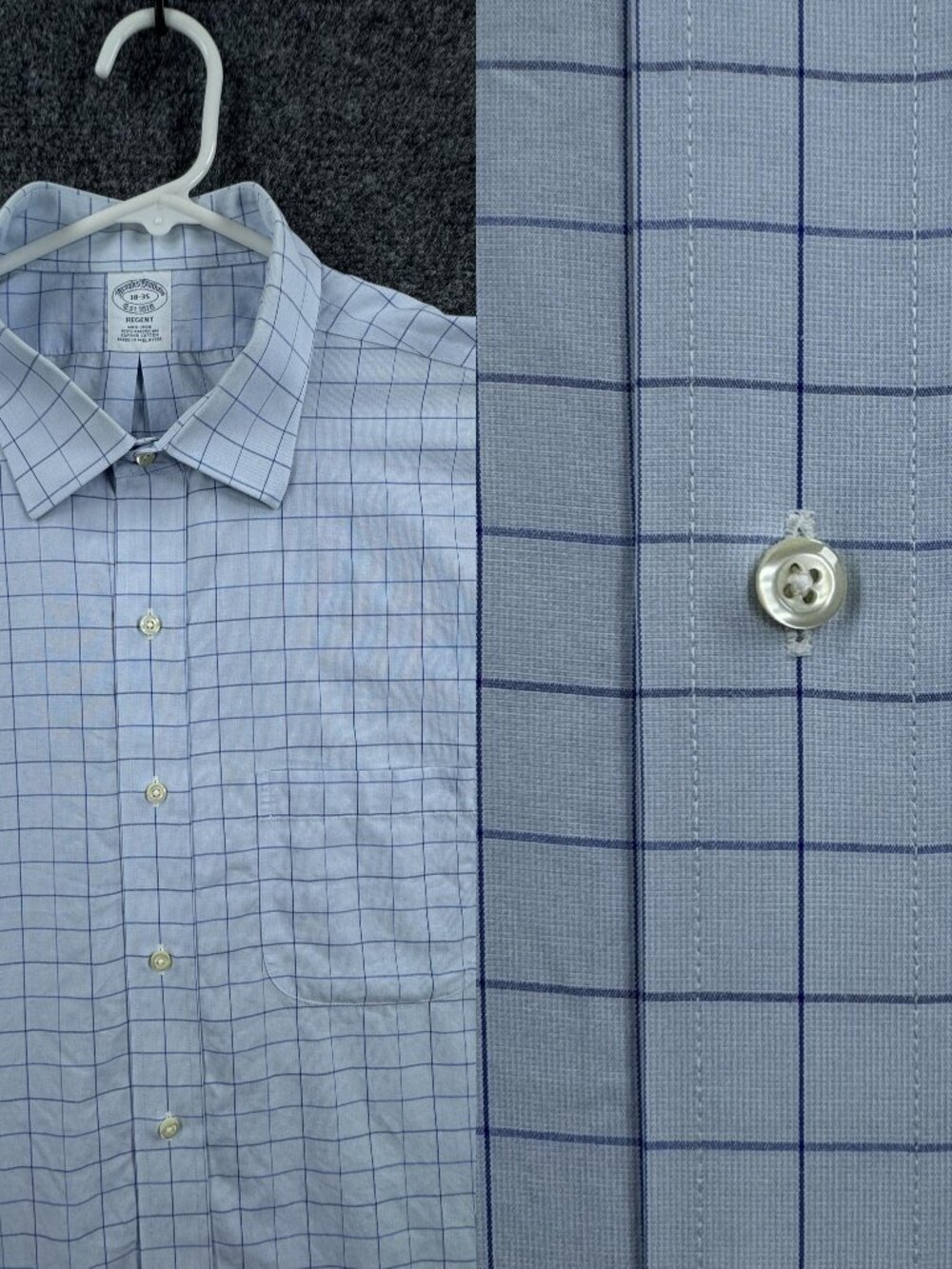 Brooks Brothers Regent Blue 18 35 Non-Iron Button-Down Supima Check Long Sleeve
